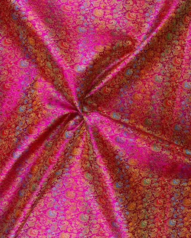 Satin jacquard fleurs Fuchsia - Tissushop