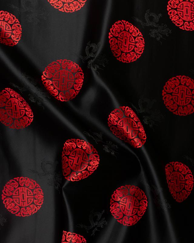 Satin jacquard chineese circle Black - Tissushop