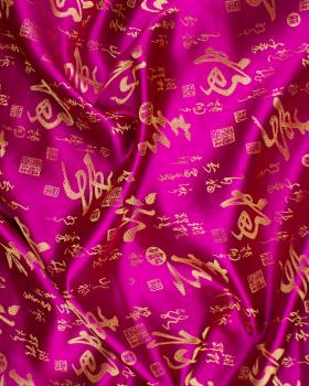 Satin with gold writing Fuchsia - Tissushop