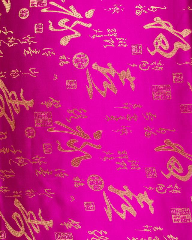 Satin with gold writing Fuchsia - Tissushop