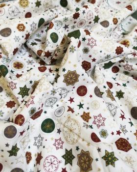 Cotton printed stars and Christmas balls White - Tissushop