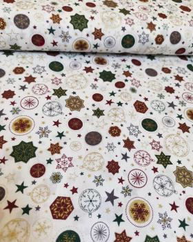 Cotton printed stars and Christmas balls White - Tissushop