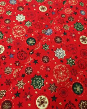 Coton imprimé étoiles et boules de noel Rouge - Tissushop