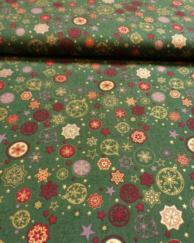 Cotton printed stars and Christmas balls Green - Tissushop