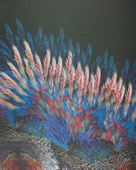 chiffon feather print - background Green - Tissushop
