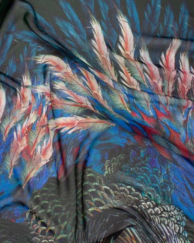 chiffon feather print - background Green - Tissushop