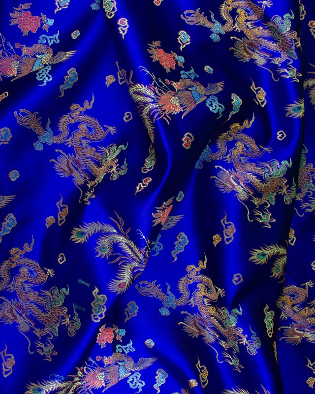 Satin jacquard dragon Blue - Tissushop