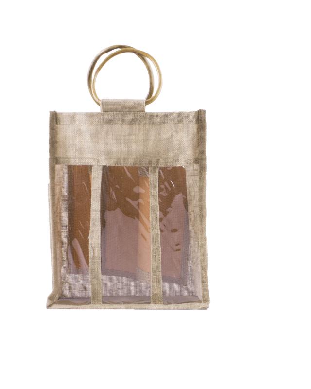 Sac en Toile de Jute - Contenance 3 Bouteilles Naturel - Tissushop