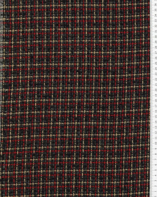 Tweed with squares Red - Tissushop