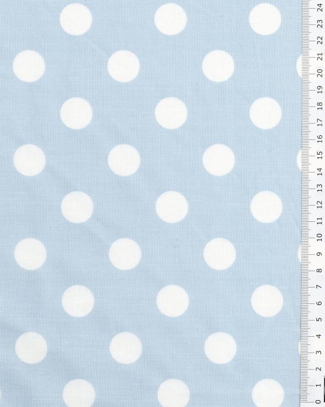 Polycoton Gros Pois Blanc / Bleu Ciel - Tissushop