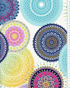 Coton Impression Digitale Mandala Bleu - Tissushop