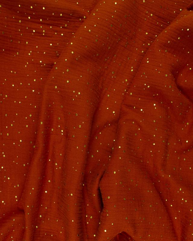 Muslin gold dots sky Rust - Tissushop