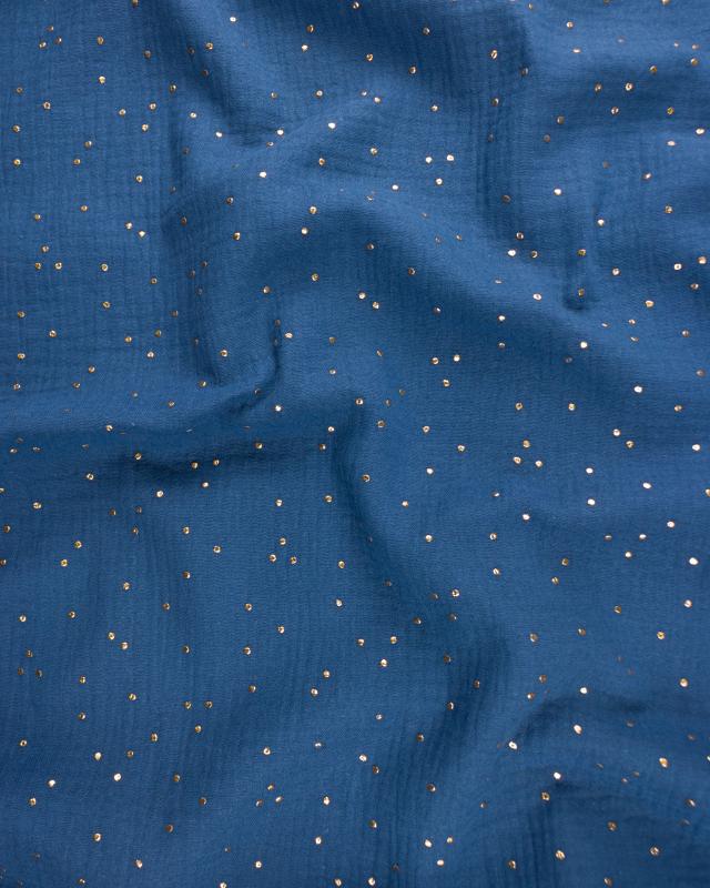 Muslin gold dots sky Blue - Tissushop