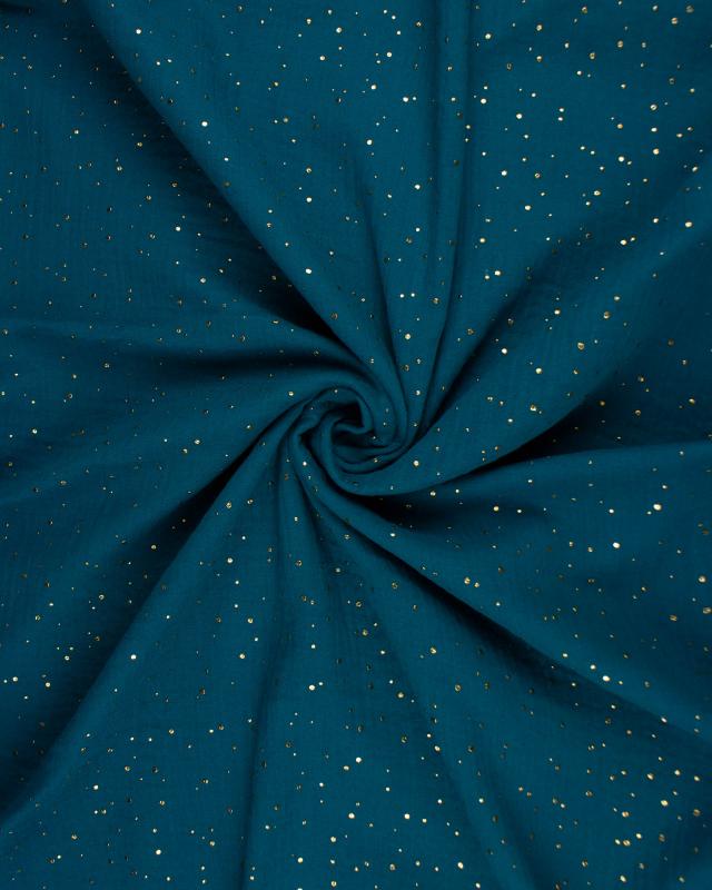 Muslin gold dots sky Dark Cyan - Tissushop