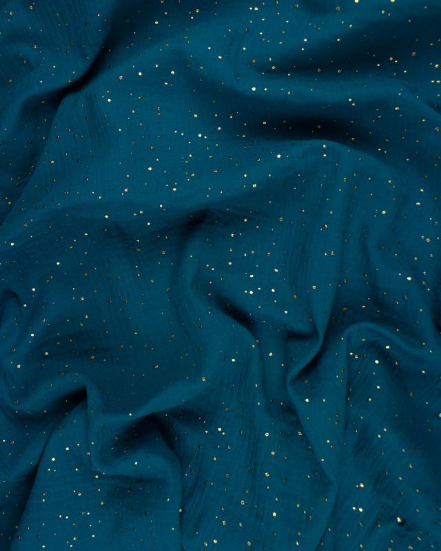 Muslin gold dots sky Dark Cyan - Tissushop