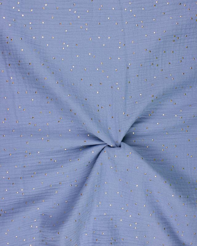 Muslin gold dots sky Light Blue - Tissushop