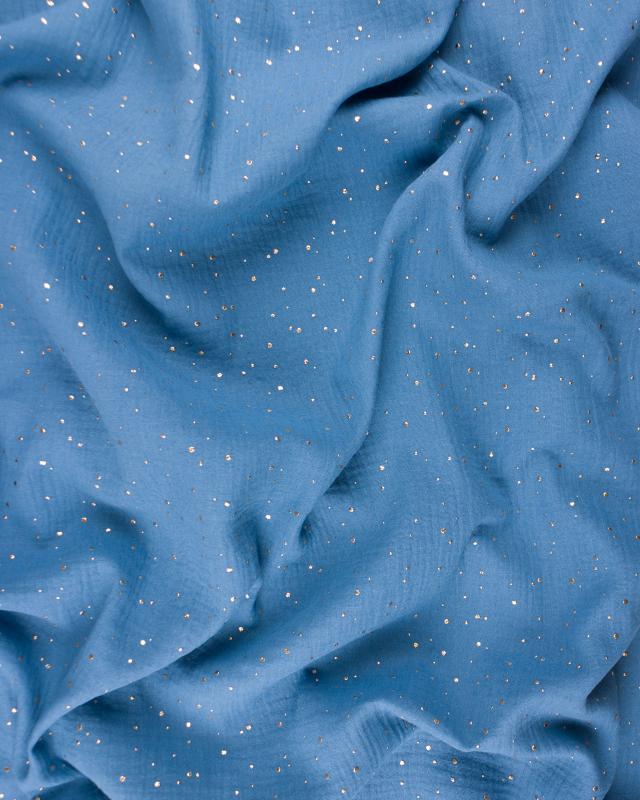 Muslin gold dots sky Blue Jeans - Tissushop