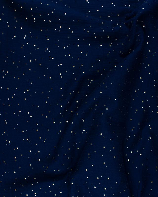 Muslin gold dots sky Navy Blue - Tissushop