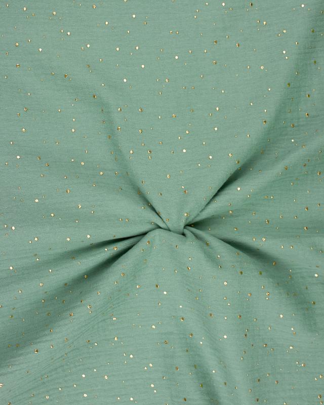 Double gaze pois doré Vert Eucalyptus - Tissushop