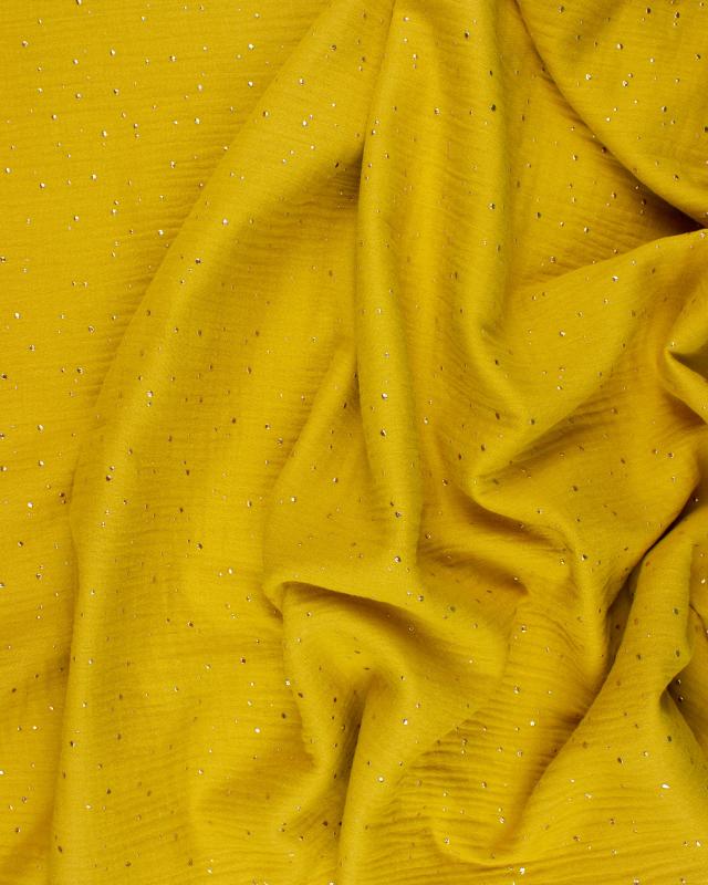 Muslin gold dots sky Mustard - Tissushop