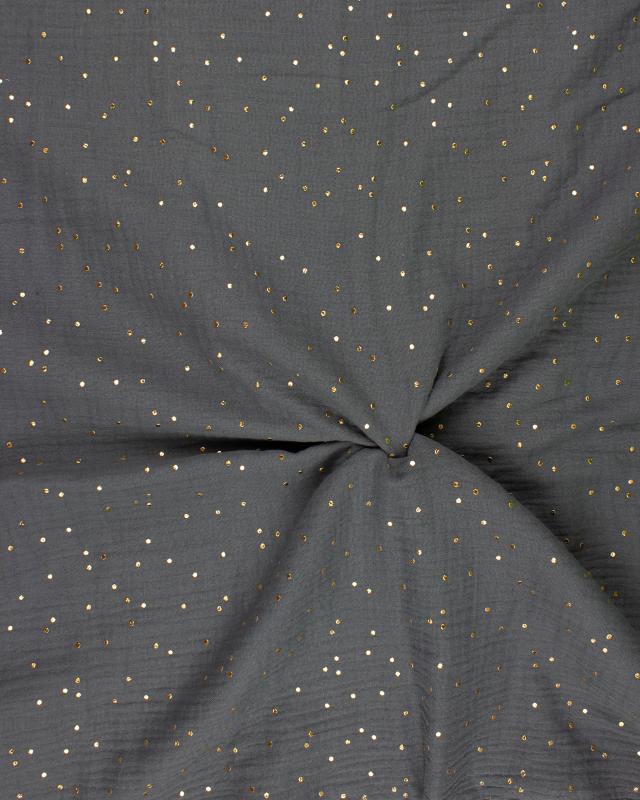 Muslin gold dots sky Grey - Tissushop