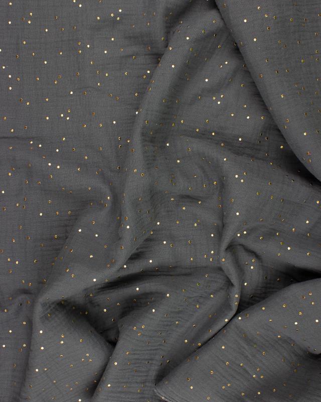 Muslin gold dots sky Grey - Tissushop