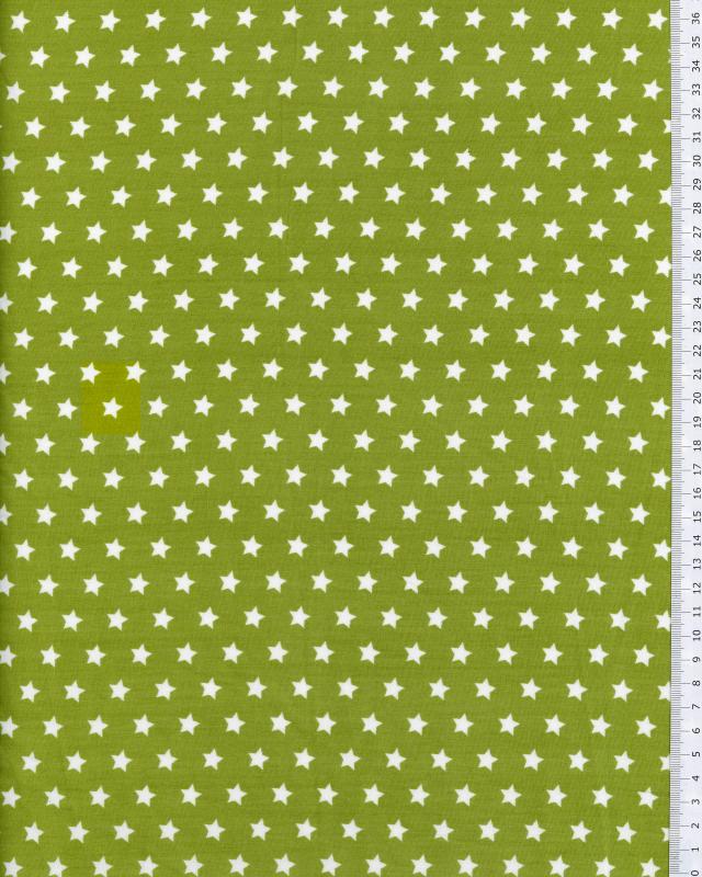 Cotton Popelin White stars on a background Spring Green - Tissushop