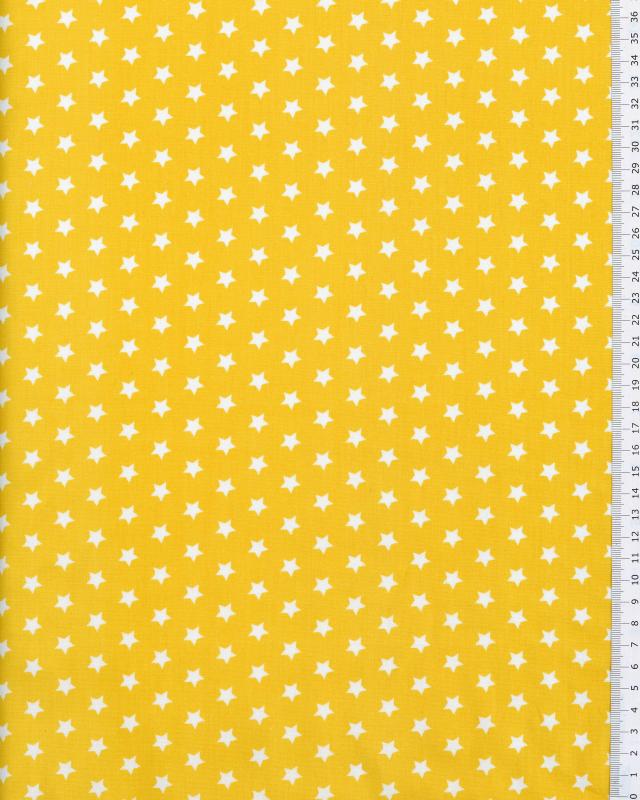 Cotton Popelin White stars on a background Yellow - Tissushop