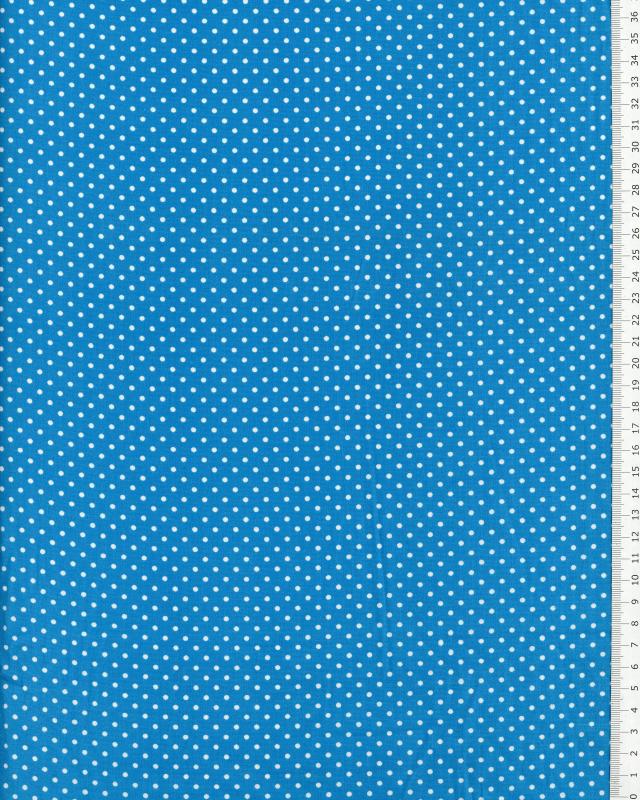 Cotton Popelin White Dot on a background Turquoise Blue - Tissushop