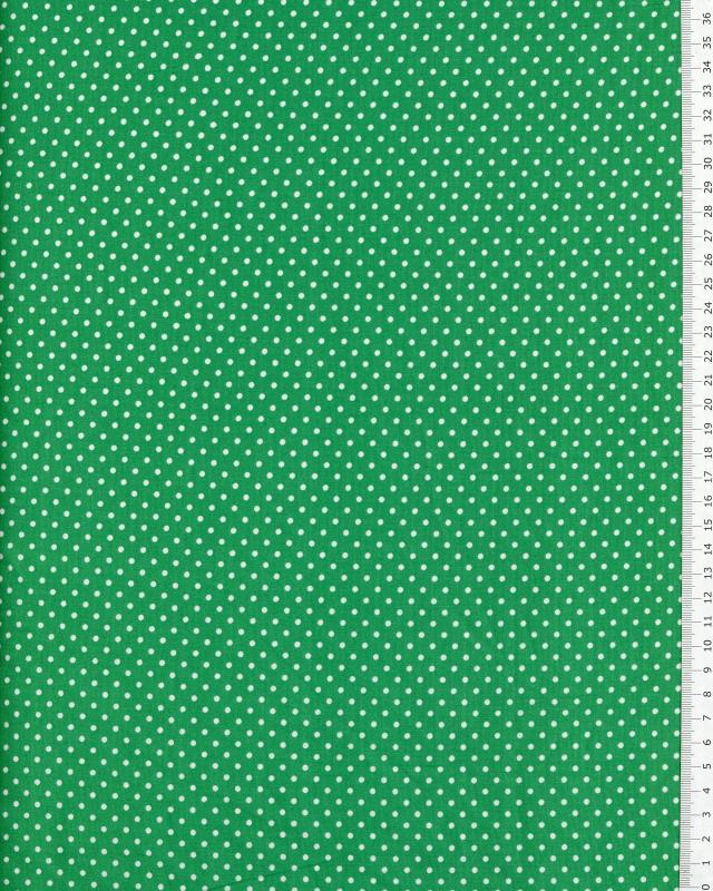 Popeline de Coton Petits Pois Blancs sur fond Vert - Tissushop