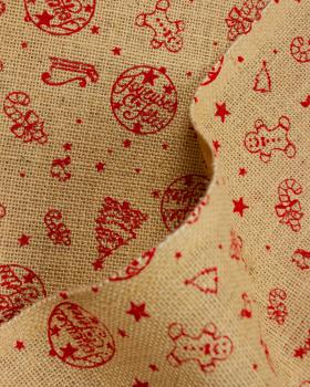 Toile de jute impression Joyeuses Fêtes Rouge - Tissushop