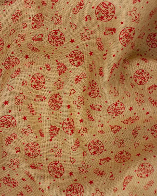 Toile de jute impression Joyeuses Fêtes Rouge - Tissushop