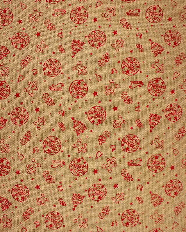 Toile de jute impression Joyeuses Fêtes Rouge - Tissushop