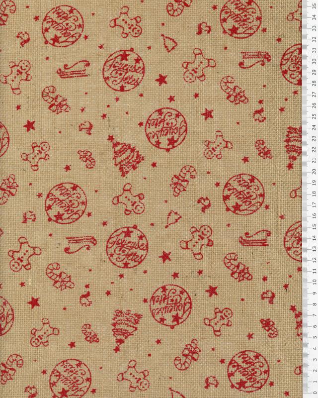 Toile de jute impression Joyeuses Fêtes Rouge - Tissushop