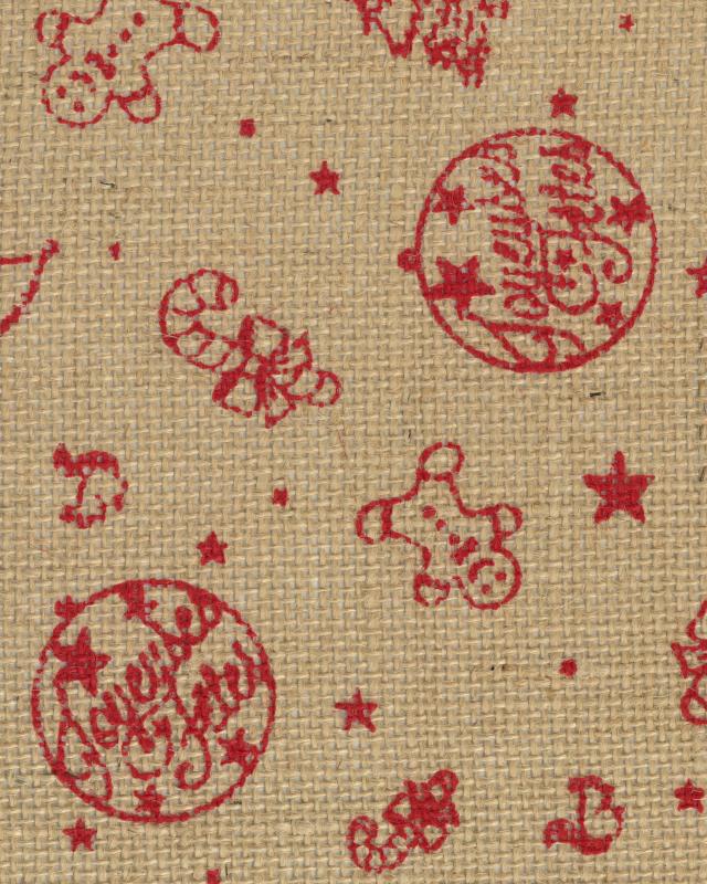 Toile de jute impression Joyeuses Fêtes Rouge - Tissushop