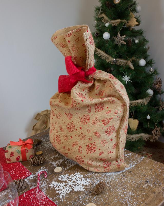 Jute clothes printed chrismas Red - Tissushop