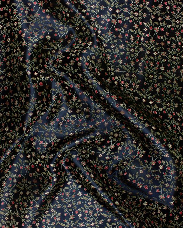 Flowered Jacquard Satin Black - Tissushop