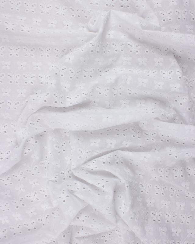 Butterfly embroidered Cotton Fabric White - Tissushop