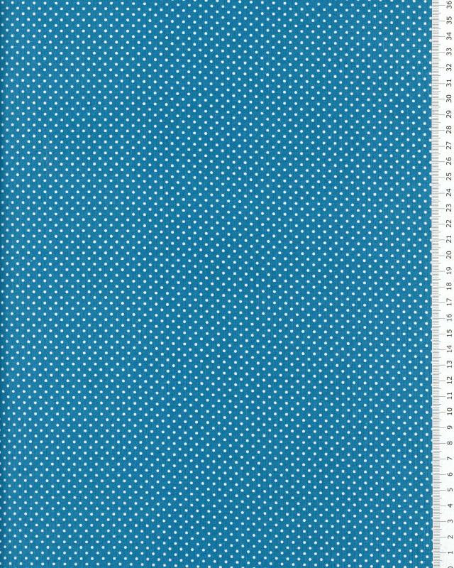 Popeline de Coton Mini Pois Blancs sur fond Bleu Turquoise - Tissushop