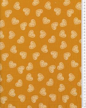 Muslin printed heart Mustard - Tissushop