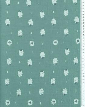 Muslin printed Sheep Eucalyptus Green - Tissushop