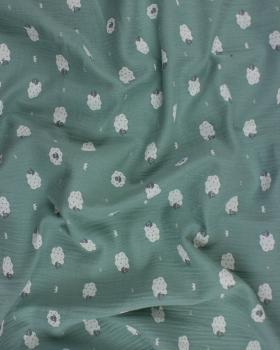 Muslin printed Sheep Eucalyptus Green - Tissushop