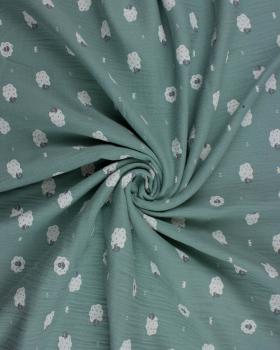 Muslin printed Sheep Eucalyptus Green - Tissushop