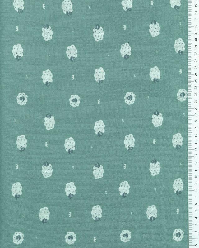 Muslin printed Sheep Eucalyptus Green - Tissushop