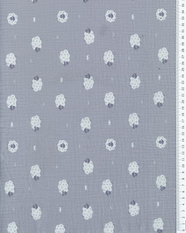Muslin printed Sheep Light Grey - Tissushop